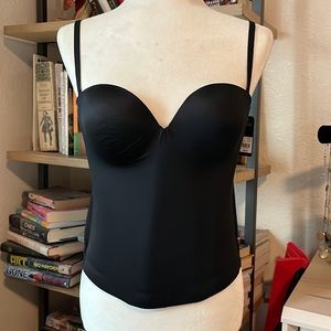 Modern Movement B38 black bustier, wire cup, sheer sides/back w/ removable strap
